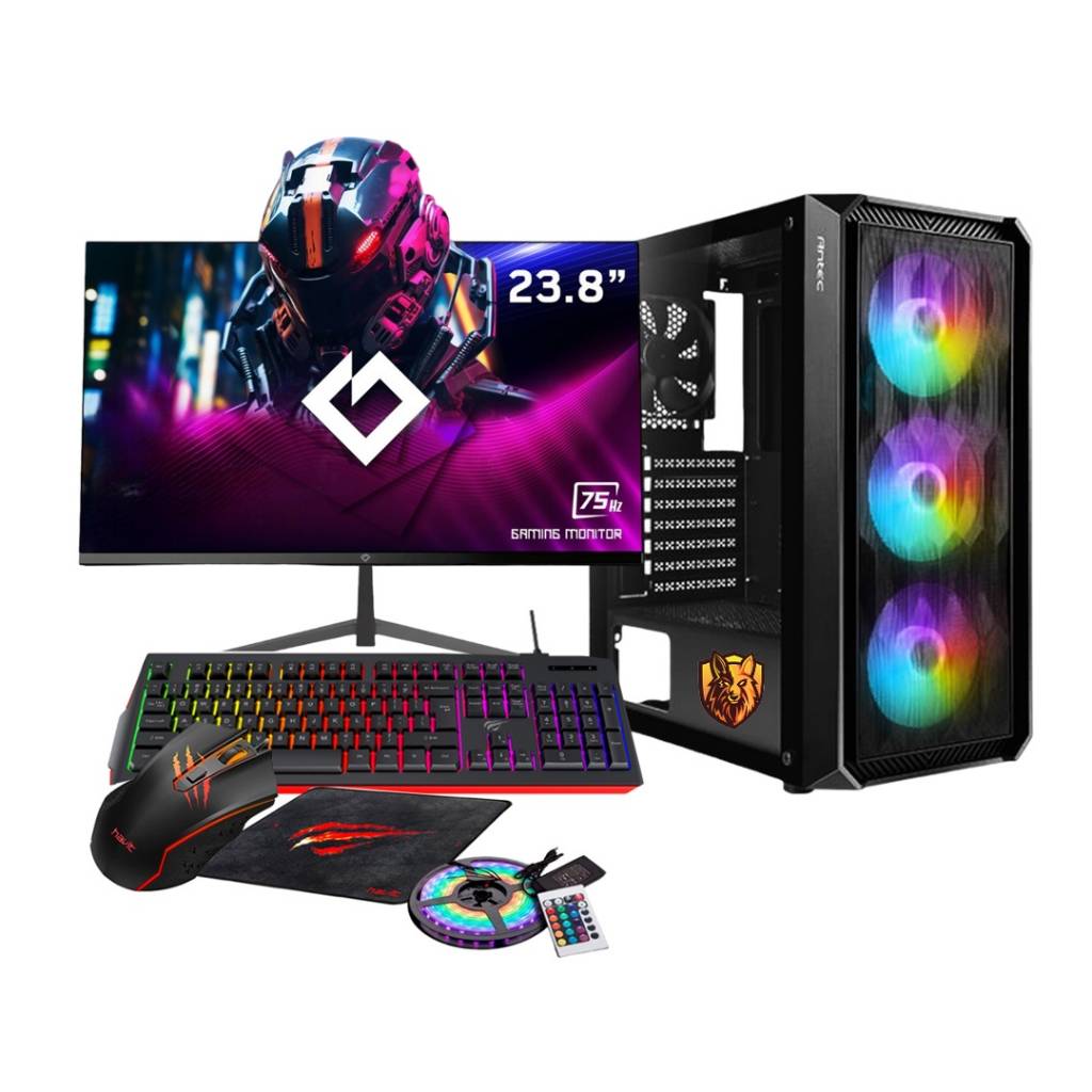 Experimenta el poder del gaming de alto rendimiento con este PC Premium  equipado con un procesador AMD Ryzen 5 8600G. Disfruta de gráficos fluidos y sin retrasos en un monitor de 23.8 pulgadas con una tasa de refresco de 75Hz. Mejor precio y calidad. 