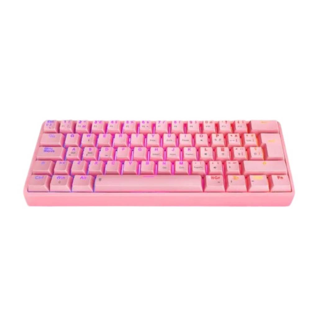  El teclado Eagle Warrior rosa combina la precisión de los switches mecánicos con la comodidad de la conexión inalámbrica. Personaliza tu experiencia de juego con la iluminación RGB y disfruta de una libertad de movimiento sin igual