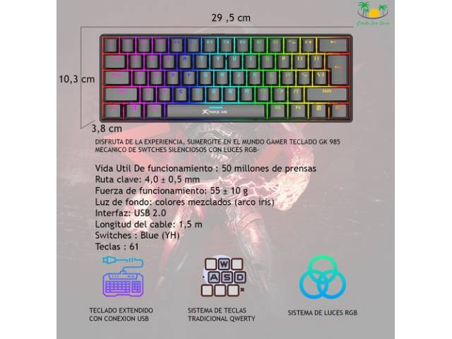 El Xtrike ME 985 pudding es un teclado mecánico de 60% con switches de alta calidad que garantizan una durabilidad y precisión excepcionales. Su diseño compacto y ligero lo hace ideal para llevarlo a cualquier parte. 