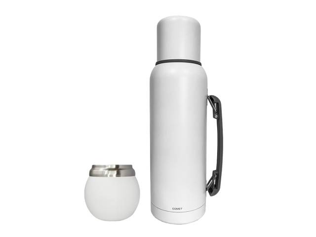 El Termo Comet 1 Litro con asa   Mate 120ml Acero Inox es el compañero perfecto para tus aventuras al aire libre, viajes o simplemente para disfrutar de un buen mate en casa.