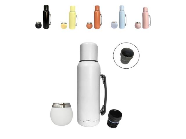 El Termo Comet 1 Litro con asa   Mate 120ml Acero Inox es el compañero perfecto para tus aventuras al aire libre, viajes o simplemente para disfrutar de un buen mate en casa.