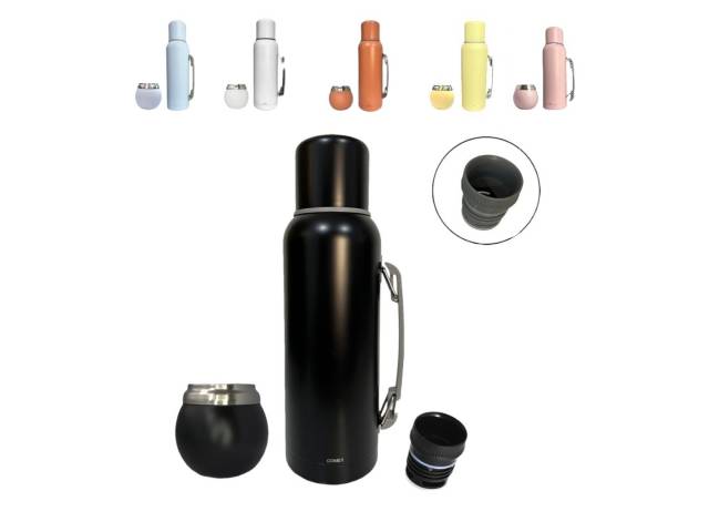 El Termo Comet 1 Litro con asa   Mate 120ml Acero Inox es el compañero perfecto para tus aventuras al aire libre, viajes o simplemente para disfrutar de un buen mate en casa.