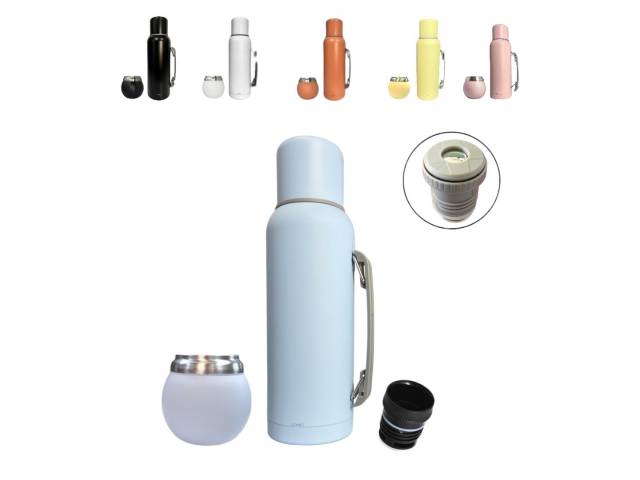 El Termo Comet 1 Litro con asa   Mate 120ml Acero Inox es el compañero perfecto para tus aventuras al aire libre, viajes o simplemente para disfrutar de un buen mate en casa.