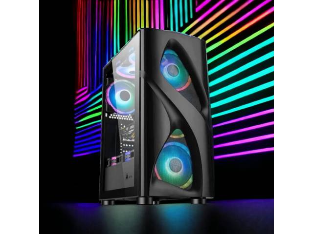 Dale estilo y refrigeración a tu PC Gamer con el Gabinete Gamepro 1093b. Cuenta con 3 ventiladores RGB preinstalados, panel lateral de vidrio templado, compatibilidad con motherboards ATX/MicroATX/ITX y tarjetas gráficas de hasta 300mm. ¡Juega con estilo 