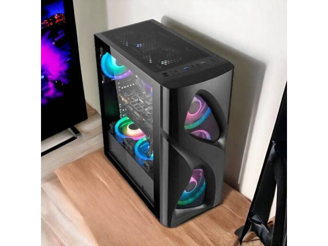 Dale estilo y refrigeración a tu PC Gamer con el Gabinete Gamepro 1093b. Cuenta con 3 ventiladores RGB preinstalados, panel lateral de vidrio templado, compatibilidad con motherboards ATX/MicroATX/ITX y tarjetas gráficas de hasta 300mm. ¡Juega con estilo 