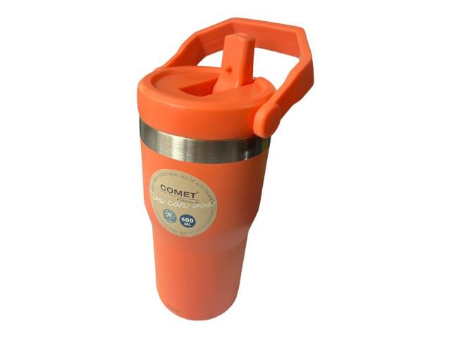 Disfruta de tus bebidas favoritas a la temperatura perfecta con el Vaso Térmico Comet de 600ml en color coral. Su doble pared de acero inoxidable mantiene tus bebidas frías y calientes por 12hs 