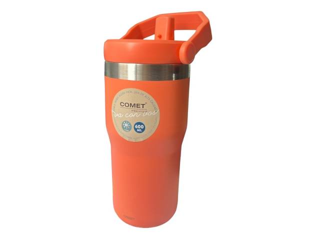 Disfruta de tus bebidas favoritas a la temperatura perfecta con el Vaso Térmico Comet de 600ml en color coral. Su doble pared de acero inoxidable mantiene tus bebidas frías y calientes por 12hs 