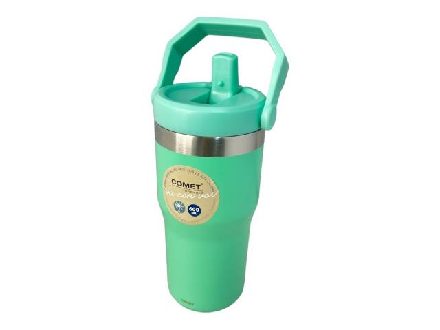 Disfruta de tus bebidas favoritas a la temperatura perfecta con el Vaso Térmico Comet de 600ml en color coral. Su doble pared de acero inoxidable mantiene tus bebidas frías y calientes por 12hs 